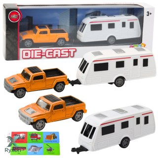 Zestaw Samochód Metalowy Z Kamperem Przyczepa Pomarańczowy LEAN TOYS