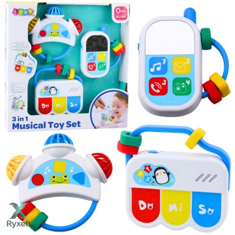Zestaw Zabawek Muzycznych Dla Malucha Telefon Tamburyn Klawisze Dźwięki 3w1 LEAN TOYS