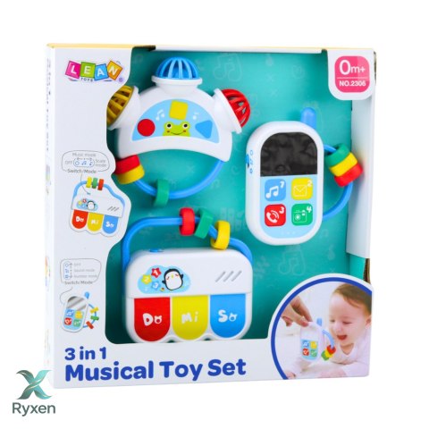 Zestaw Zabawek Muzycznych Dla Malucha Telefon Tamburyn Klawisze Dźwięki 3w1 LEAN TOYS