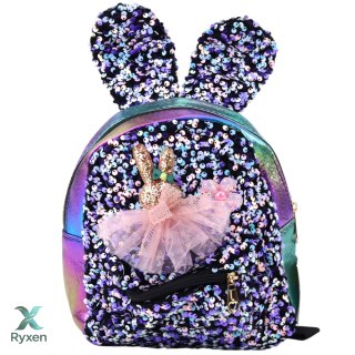 Plecak Dziecięcy Cekiny Uszy Królika Ciemny Kolorowy 22cm 4.4L LEAN