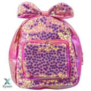 Plecak Dziecięcy Z Cekinami W Kwiatki Kokarda Różowy 22cm 2,8L LEAN