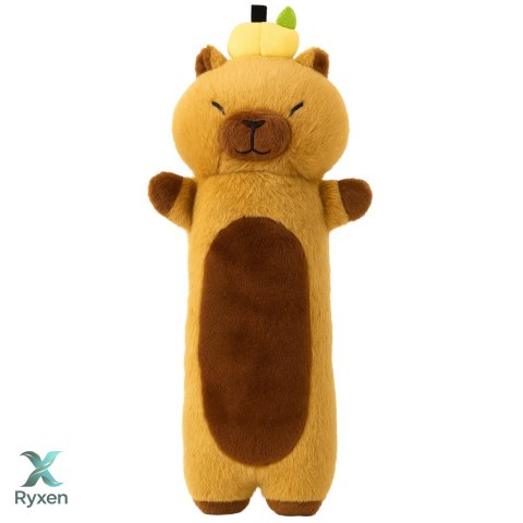 Pluszowa Maskotka Kapibara Z Owocem Poduszka Podłużna Wałek Brązowa 65cm LEAN TOYS