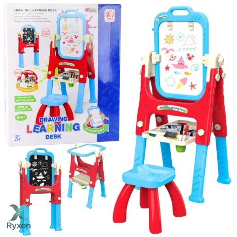 Tablica Edukacyjna 5w1 Z Krzesełkiem Wielofunkcyjna Akcesoria Niebieska LEAN TOYS