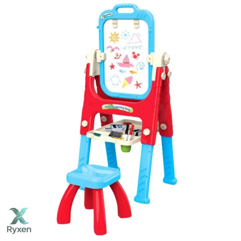 Tablica Edukacyjna 5w1 Z Krzesełkiem Wielofunkcyjna Akcesoria Niebieska LEAN TOYS