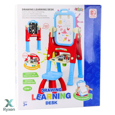 Tablica Edukacyjna 5w1 Z Krzesełkiem Wielofunkcyjna Akcesoria Niebieska LEAN TOYS