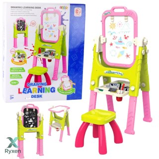 Tablica Edukacyjna 5w1 Z Krzesełkiem Wielofunkcyjna Akcesoria Różowa LEAN TOYS