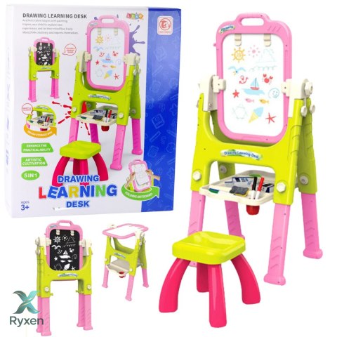 Tablica Edukacyjna 5w1 Z Krzesełkiem Wielofunkcyjna Akcesoria Różowa LEAN TOYS