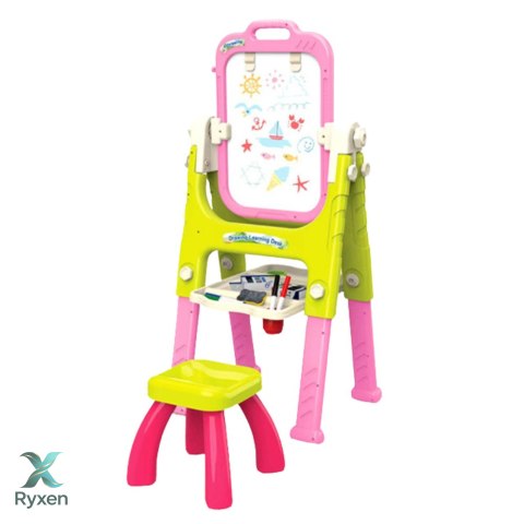 Tablica Edukacyjna 5w1 Z Krzesełkiem Wielofunkcyjna Akcesoria Różowa LEAN TOYS