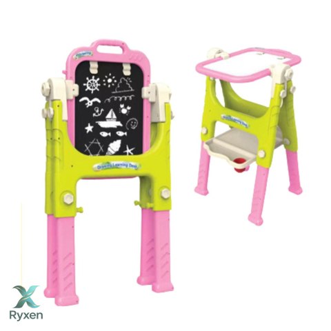 Tablica Edukacyjna 5w1 Z Krzesełkiem Wielofunkcyjna Akcesoria Różowa LEAN TOYS