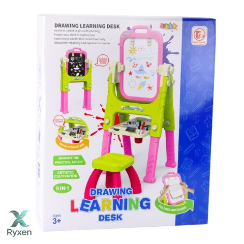 Tablica Edukacyjna 5w1 Z Krzesełkiem Wielofunkcyjna Akcesoria Różowa LEAN TOYS