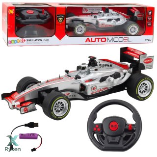 Wyścigówka Zdalnie Sterowana RC Kierownica Światła Dźwięki 1:12 Srebrna LEAN TOYS