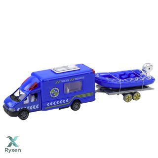 Zestaw Policyjny Samochód Ratunkowy Łódź Ciężarówka Helikopter Niebieski LEAN TOYS