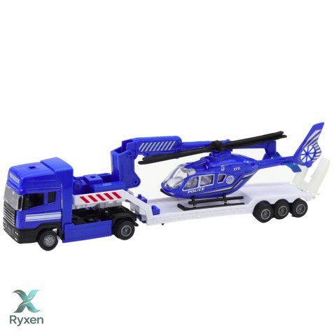 Zestaw Policyjny Samochód Ratunkowy Łódź Ciężarówka Helikopter Niebieski LEAN TOYS