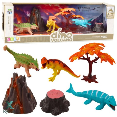 Zestaw Realistycznych Figurek Dinozaury Wulkan Drzewo 6el LEAN TOYS