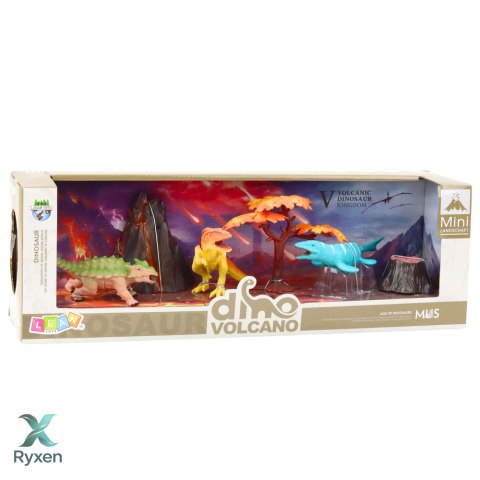 Zestaw Realistycznych Figurek Dinozaury Wulkan Drzewo 6el LEAN TOYS