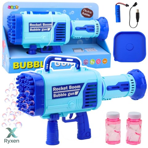 Duży Pistolet Elektryczny Na Bańki Mydlane 64 Otwory Niebieski LEAN TOYS