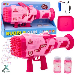 Duży Pistolet Elektryczny Na Bańki Mydlane 64 Otwory Różowy LEAN TOYS