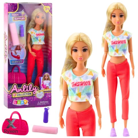 Lalka Anlily Joga Mata Do Ćwiczeń Torba Bidon Ruchome Kończyny LEAN TOYS