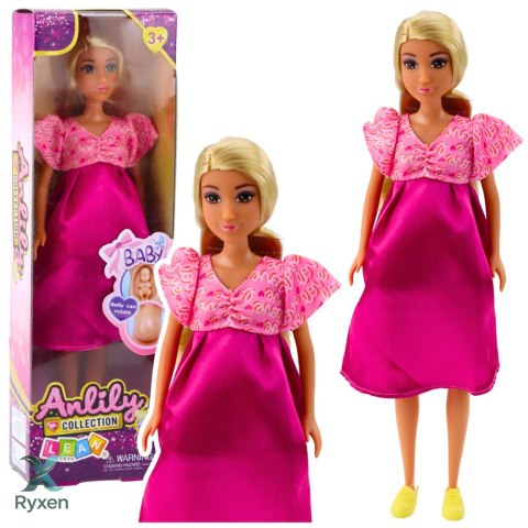 Lalka Anlily W Ciąży Różowa Sukienka Satynowa Długie Włosy LEAN TOYS