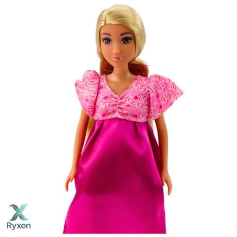 Lalka Anlily W Ciąży Różowa Sukienka Satynowa Długie Włosy LEAN TOYS