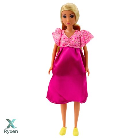 Lalka Anlily W Ciąży Różowa Sukienka Satynowa Długie Włosy LEAN TOYS