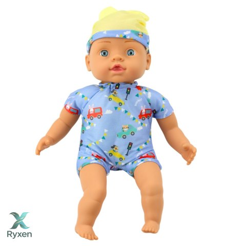 Lalka Bobas Niebieskie Ubranko z Wzorami Czapeczka z Uszami 31cm LEAN TOYS