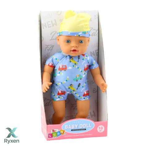 Lalka Bobas Niebieskie Ubranko z Wzorami Czapeczka z Uszami 31cm LEAN TOYS