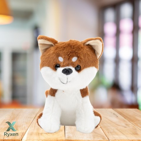 Pluszowa Maskotka Przytulanka Mały Piesek Shiba Inu Biało Brązowy 20cm LEAN TOYS