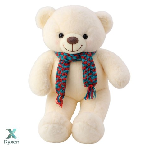 Pluszowa Maskotka Przytulanka Miś Kolorowy Szalik Wełniany Biały 55cm LEAN TOYS