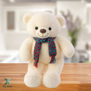 Pluszowa Maskotka Przytulanka Miś Kolorowy Szalik Wełniany Biały 55cm LEAN TOYS
