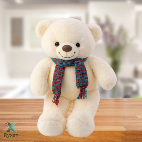 Pluszowa Maskotka Przytulanka Miś Kolorowy Szalik Wełniany Biały 55cm LEAN TOYS