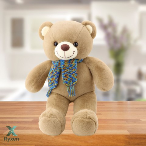 Pluszowa Maskotka Przytulanka Miś Kolorowy Szalik Wełniany Brązowy 55cm LEAN TOYS