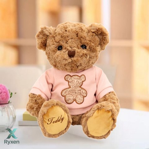 Pluszowa Maskotka Przytulanka Miś W Różowej Koszulce Brązowy 30cm LEAN TOYS