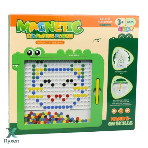 Tablica Magnetyczna Układanka Mozaika Dinozaur Zielony Karty 20 Wzorów LEAN TOYS