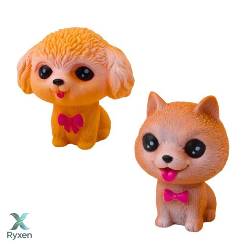 Zestaw Figurek Pieski Gumowe Piszczałka Buda Transporter 6szt LEAN TOYS