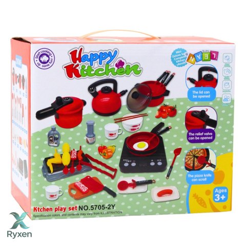 Zestaw Kuchenny Garnki Jedzenie Płyta Na Baterie Akcesoria 36el LEAN TOYS