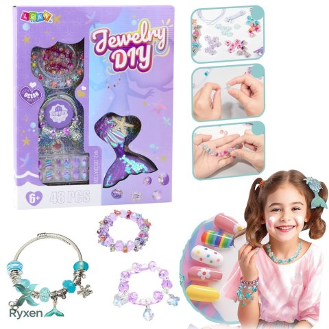 Zestaw Piękności Biżuteria Bransoletka Koraliki Spinka Syreni Ogon 48el LEAN TOYS