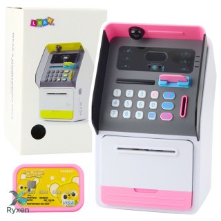 Bankomat Sejf Skarbonka Kod PIN Karta Bankomatowa Różowy LEAN TOYS