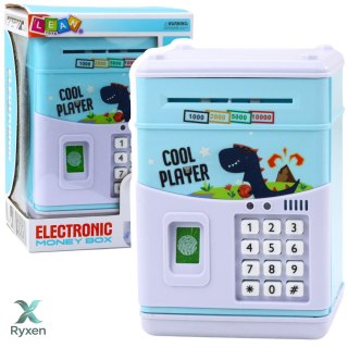 Elektroniczny Sejf Bankomat Skarbonka Na PIN Dla Dzieci Dinozaur Niebieski LEAN TOYS