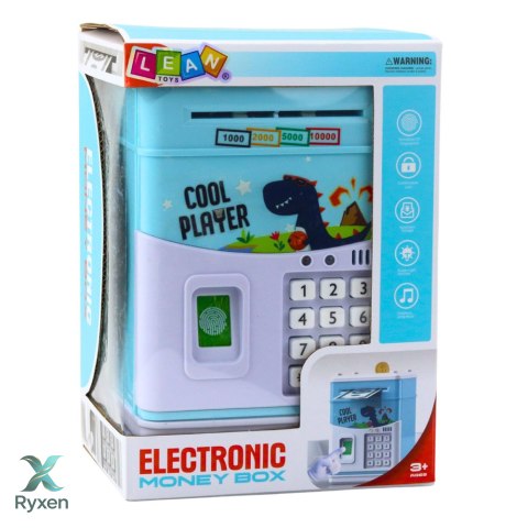 Elektroniczny Sejf Bankomat Skarbonka Na PIN Dla Dzieci Dinozaur Niebieski LEAN TOYS