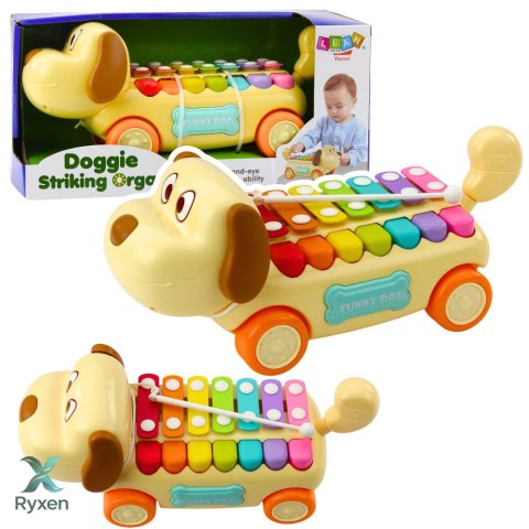 Jeżdżący Piesek Cymbałki Ruchome Uszy Ogon Pałeczka Na Sznurku LEAN TOYS