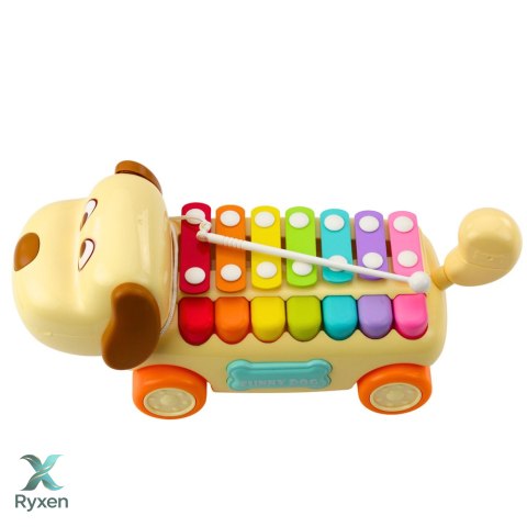 Jeżdżący Piesek Cymbałki Ruchome Uszy Ogon Pałeczka Na Sznurku LEAN TOYS