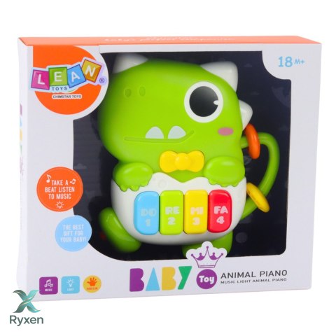 Mini Pianinko Dla Malucha Dinozaur Zielony Światła Dźwięki LEAN TOYS