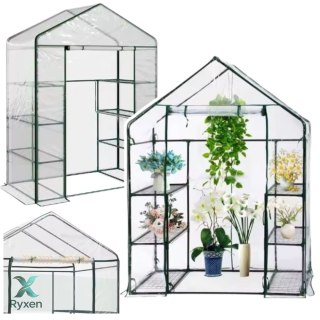 Mini Szklarnia Balkonowa Ogrodowa 4 Półki Metalowe Folia PVC 195 x 143 x 73cm LEAN