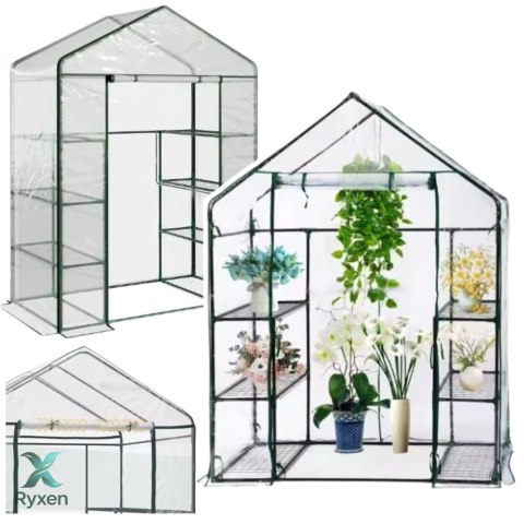 Mini Szklarnia Balkonowa Ogrodowa 4 Półki Metalowe Folia PVC 195 x 143 x 73cm LEAN