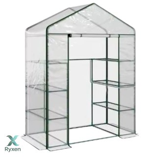 Mini Szklarnia Balkonowa Ogrodowa 4 Półki Metalowe Folia PVC 195 x 143 x 73cm LEAN