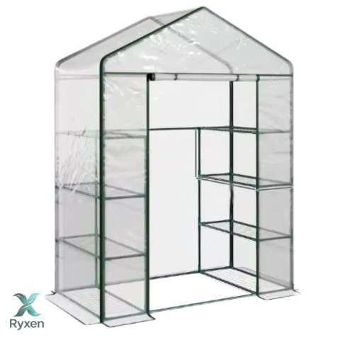 Mini Szklarnia Balkonowa Ogrodowa 4 Półki Metalowe Folia PVC 195 x 143 x 73cm LEAN