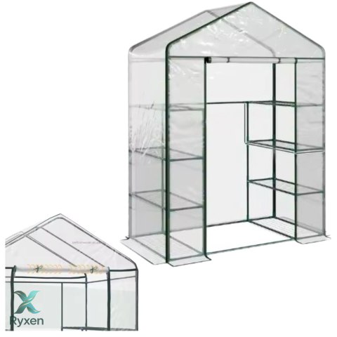 Mini Szklarnia Balkonowa Ogrodowa 4 Półki Metalowe Folia PVC 195 x 143 x 73cm LEAN