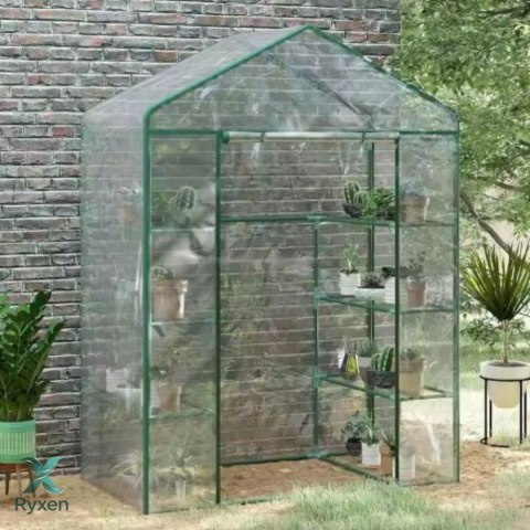 Mini Szklarnia Balkonowa Ogrodowa 4 Półki Metalowe Folia PVC 195 x 143 x 73cm LEAN