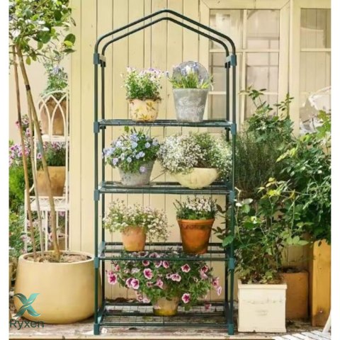 Mini Szklarnia Balkonowa Ogrodowa 4 Półki Metalowe Folia PVC 69 x 49 x 157cm LEAN